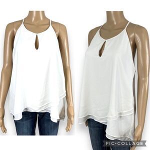 Catherine Malandrino Womens Blouse Shirt Top Layered Tulip Hem White Large